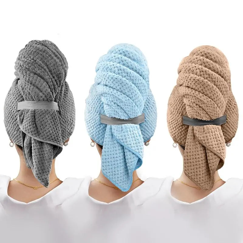 Hair Drying Towel, Plopping Towel Curly Hair, Solid-Colored Soft & Absorbent Microfiber Hair Wrap with Elastic Strap, Large Hair Turban Towel for Wet Hair, Travel Towels