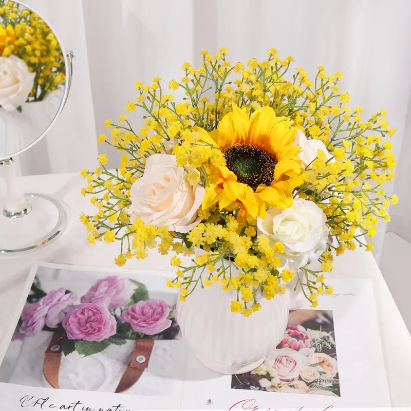 DEEMEI White Artificial Gypsophila Flower Bouquet with Faux Initial - Elegant Flower Bouquet Decorations for Wedding & Home Decor, Babys Breath