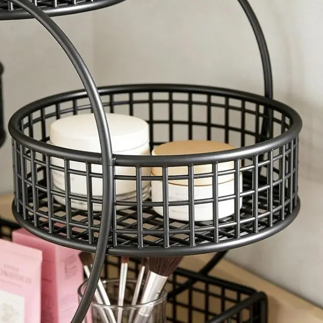 3-Tier Metal Frame Heart-Shaped Wire Mesh Open Basket Rack - Kitchen Countertop Organizer, Fruit & Snack Holder, Kitchen Decor Ideas, Thanksgiving Gift, Bathroom Storage Solution with Included Storage Bag for Displaying Items