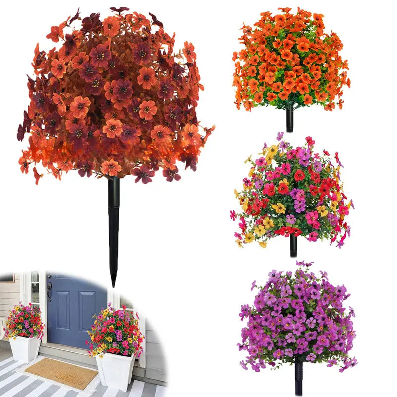 Lightweight Decorative Fake Daisy Bouquet - Colorful Plastic Daisies with Eucalyptus Leaves, Boxwood Greenery, Home Goods Decorative Plants for House Decor, Balcony, Outdoor Garden Porch Patio Accents