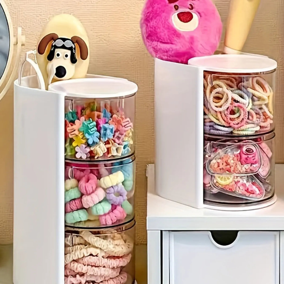 Rotating Multi-Layer Transparent Hair Accessory Storage Box, Dustproof Plastic Organizer, Desktop Cosmetic Holder, Makeup Organizer Box for Gifts, Clear Storage
