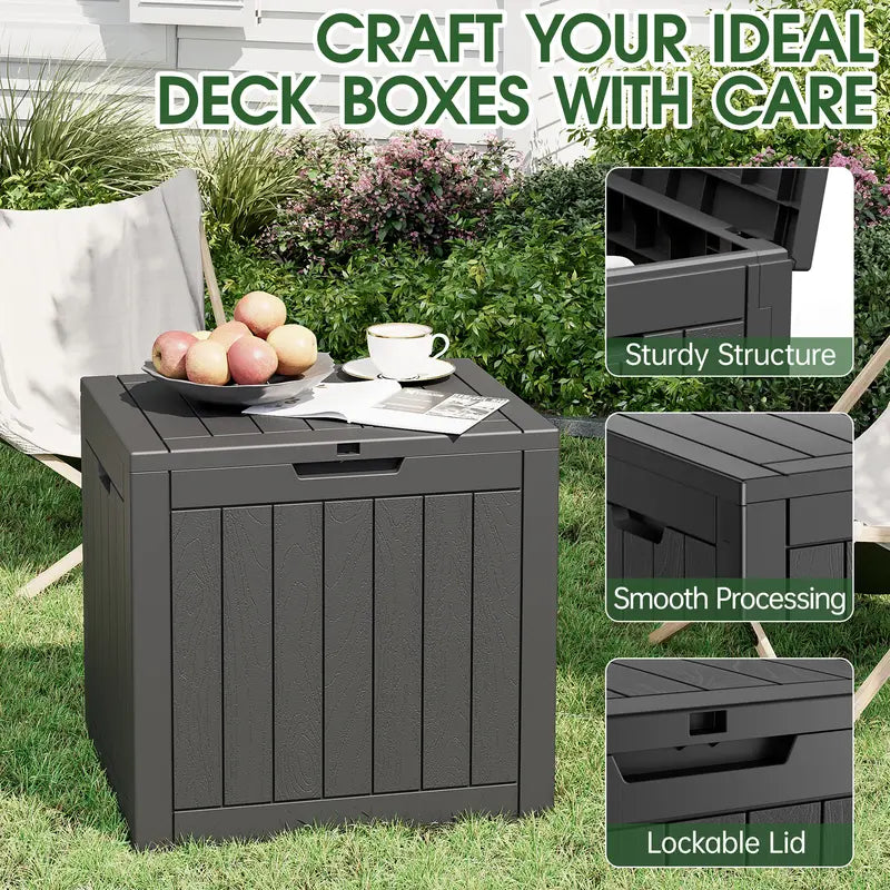 BIFANUO Durable Rattan Pattern Resin Plastic Outdoor Storage Box with Lid - 31/50 Gal, Lockable Snap-Closure Organiser, Side Table for Patio Use, Storage Organization, Home Improvement Needs