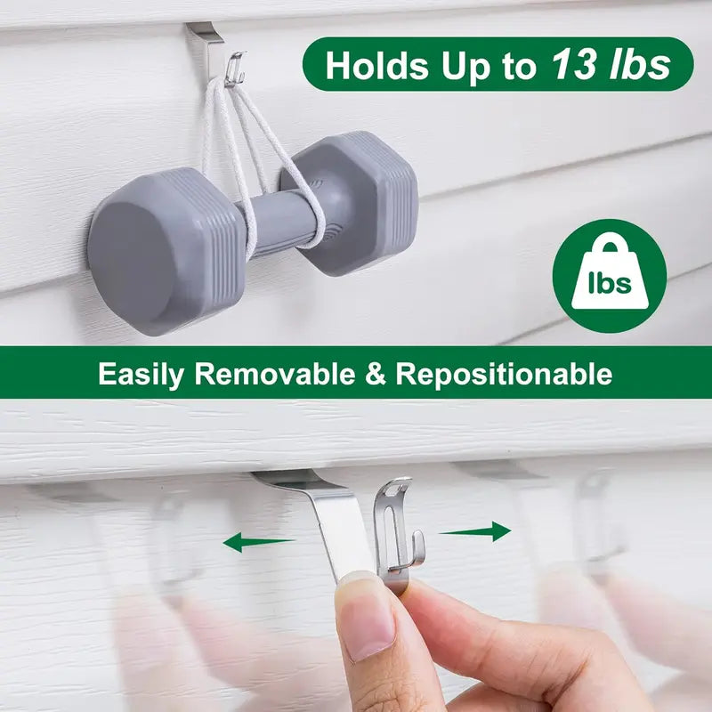 Antimbee Vinyl Siding Hooks for Hanging Outdoor Decorations, 10 Pack Heavy Duty Stainless Steel No Drill Clips, Holds Up to 18 lbs, Reusable Hooks for Wreaths, Christmas Lights, Halloween & Holiday Decor, Halloween & Christmas Decorations