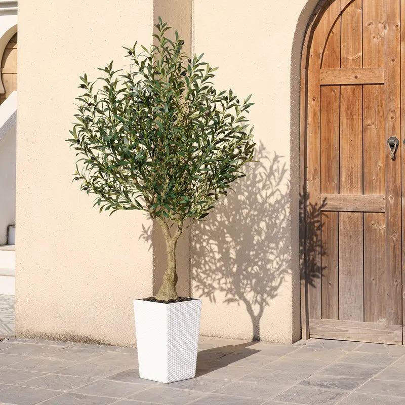 VeriNatural 5/6FT Artificial Olive Tree UV Resistant with White Taper Planter for Indoor & Outdoor（VN137）【SummerVibes】