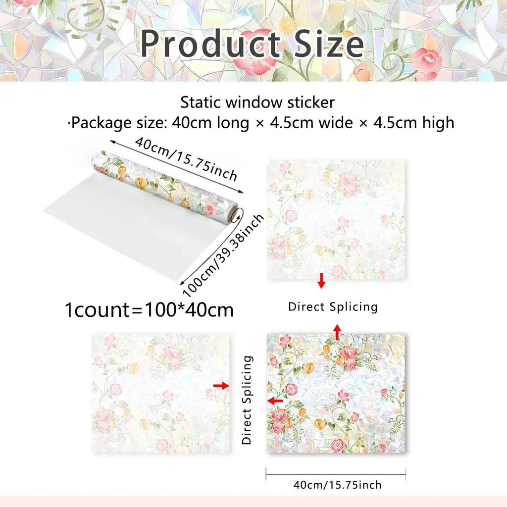 Floral Pattern Static Cling Window Privacy Film, 1 Count Removable Window Decorative Decal, Decorative Sticker for Living Room & Bedroom Glass