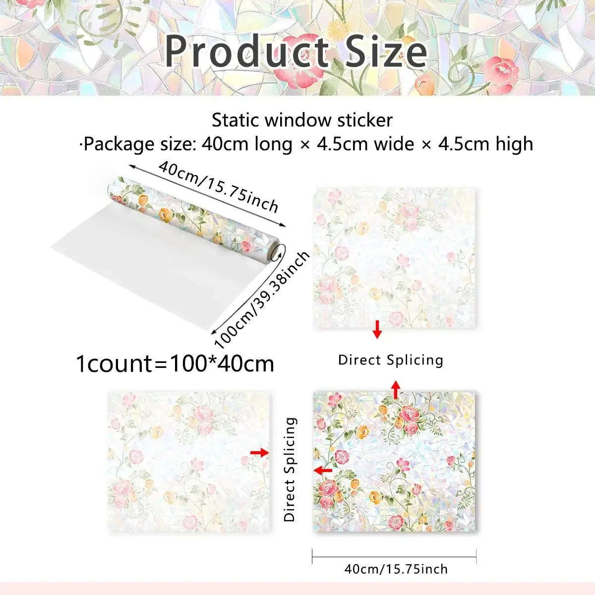 Floral Pattern Static Cling Window Privacy Film, 1 Count Removable Window Decorative Decal, Decorative Sticker for Living Room & Bedroom Glass