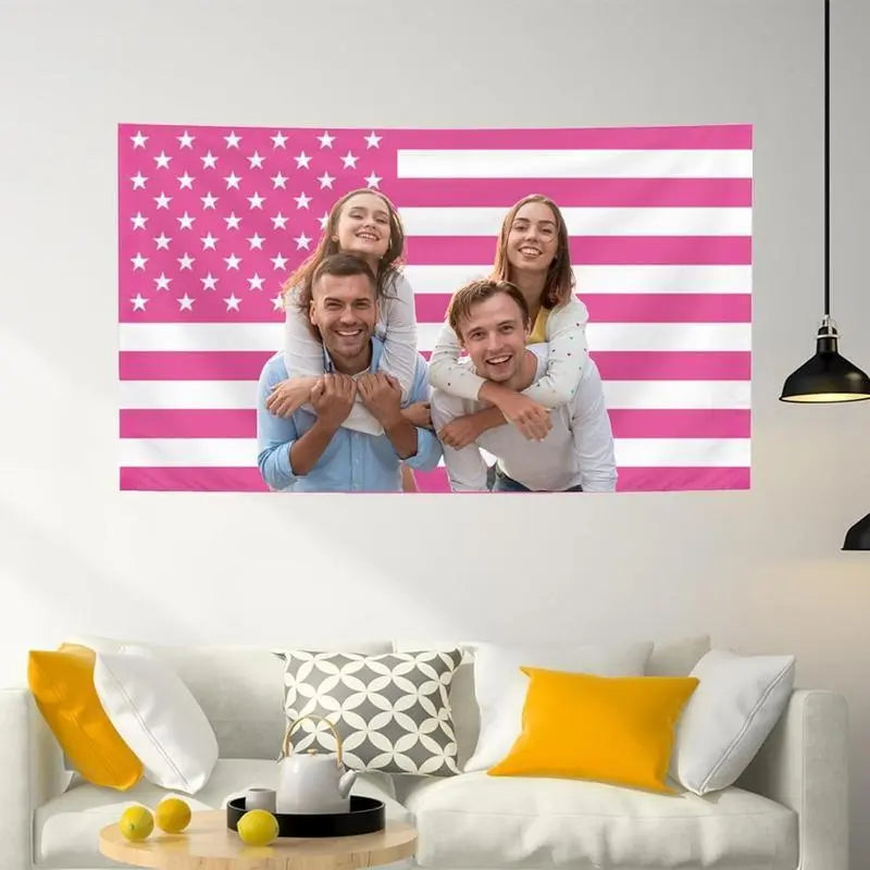 Custom Pink America Flag Personalized Design Your Image Funny Tapestry Wall Handing Music Tapestry for Bedroom College Dorm Decor Home Living Room Decorations Gift Hanging Photo fathersdaygifts Decorating Cloth Print