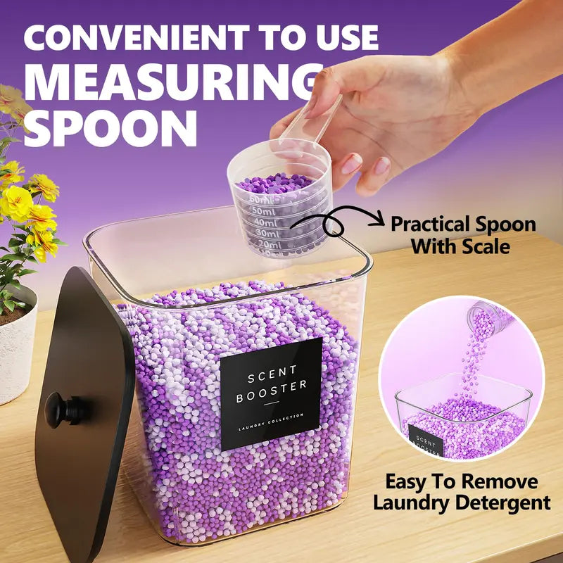 3+1 Pack Laundry Pods Container, Clear Laundry Room Organization Containers, Large Laundry Detergent Powder Storage Containers with Black Lids & Labels, Laundry Pods Holder for Scent Booster