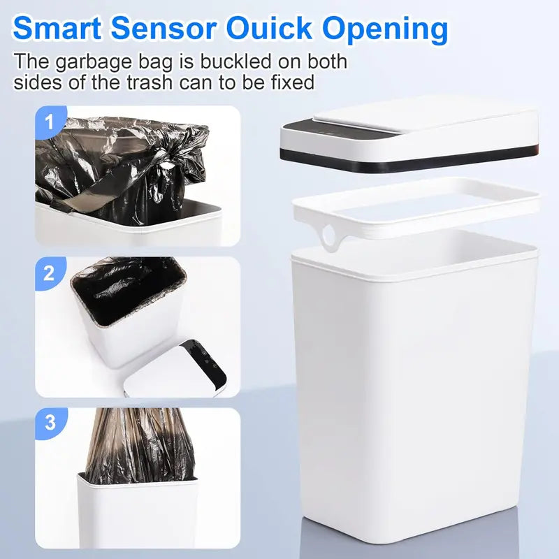2.2 Gal Odor-Sealing Touchless Trash Can, ABS+PP Plastic Motion Sensor Smart Bin with Lid, Slim Waterproof Mini Can Bathroom Bins for Bedroom/Bath, Office