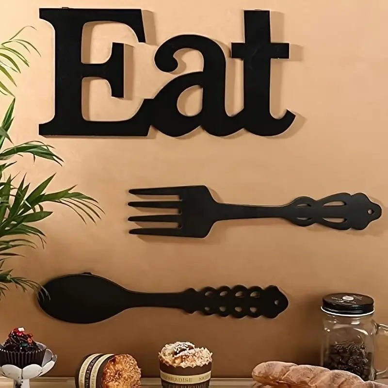 Rustic 'eat' Wall Decor Set, Home Wall Art, Wooden Fork and Spoon Letter Art, Elegant Farmhouse Kitchen and Dining Room Decoration Items, Perfect for Christmas