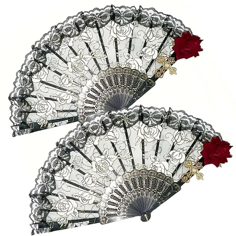 Lace Hand Fan, Floral Design, 1 Count Foldable Handheld Fan, Wedding Hand Fans for Wedding Favors, Birthday Parties, Home Decor, Room Decor, and Weddings