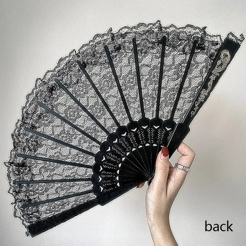 White Lace Fan with Intricate Floral Design, Double-Sided Plastic & Cosplay Decor, Home & Party Decorations, Decoration Items, Party Accessory, Portable Folding Fan, Folding Hand Fan, Lightweight