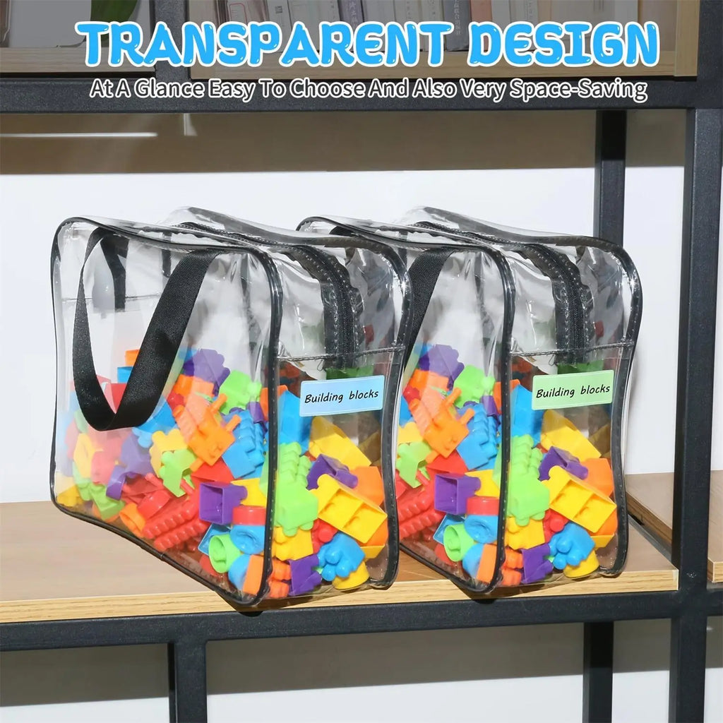 Clear Toy Storage Bag, 3 Counts Waterproof Zipper Building Block Organizers, Portable Washable Storage Bags for Home, Office and School, Space Saving Bags Storage Supplies, Waterproof Organiser