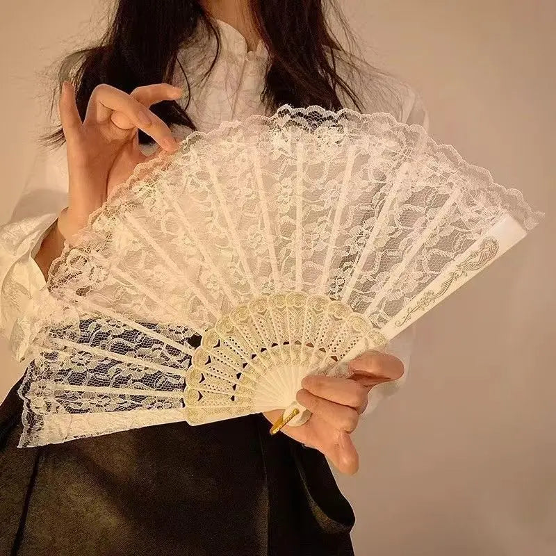 White Lace Fan with Intricate Floral Design, Double-Sided Plastic & Cosplay Decor, Home & Party Decorations, Decoration Items, Party Accessory, Portable Folding Fan, Folding Hand Fan, Lightweight