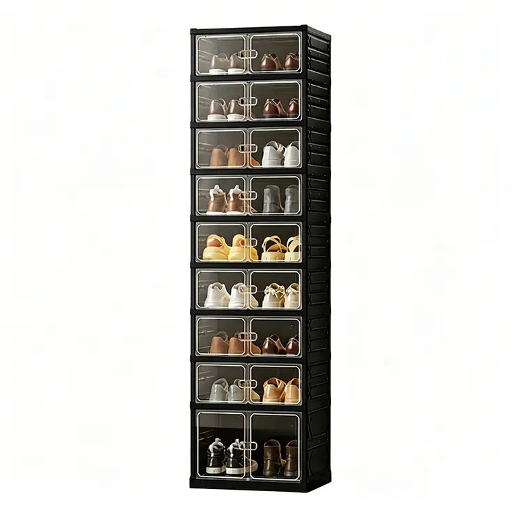 9-Layer Foldable Shoe Organizer Storage Box - Portable Extra-Large Folding Closet Shoe Rack with Magnetic Transparent Door