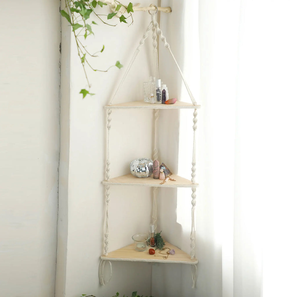 Wooden Wall-Mounted Space Saving Design Hanging Rack, 1 Count Boho Triangle Corner Wall Shelf, Home Decor for Bedroom, Living Room or Study, Shelfs For Wall #GLOBAL PICKS