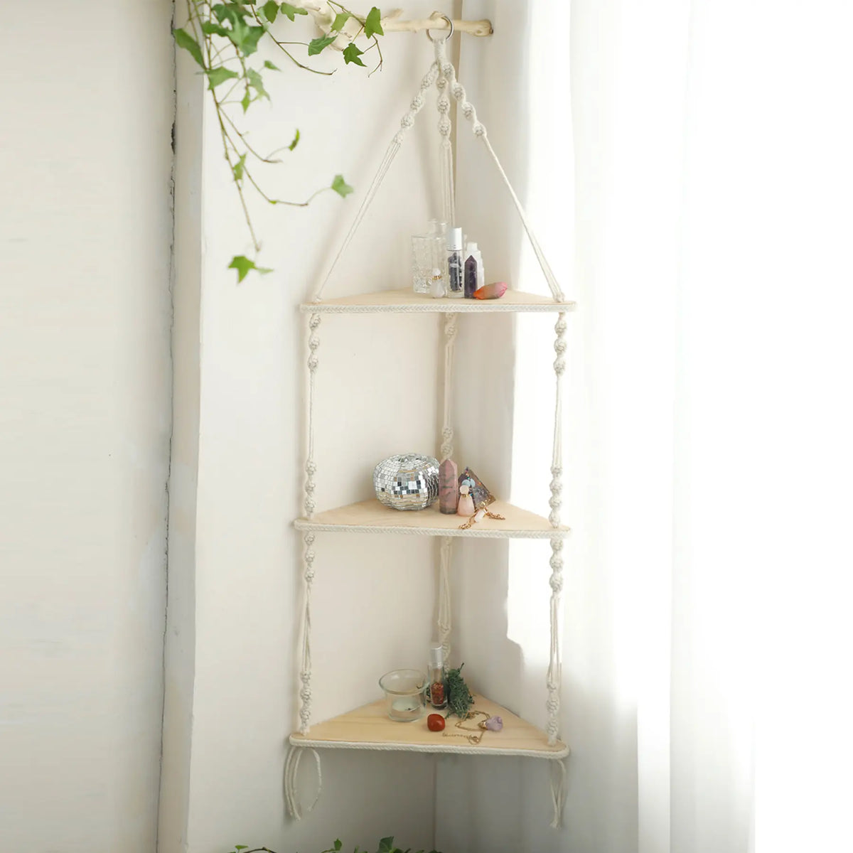 Wooden Wall-Mounted Space Saving Design Hanging Rack, 1 Count Boho Triangle Corner Wall Shelf, Home Decor for Bedroom, Living Room or Study, Shelfs For Wall #GLOBAL PICKS