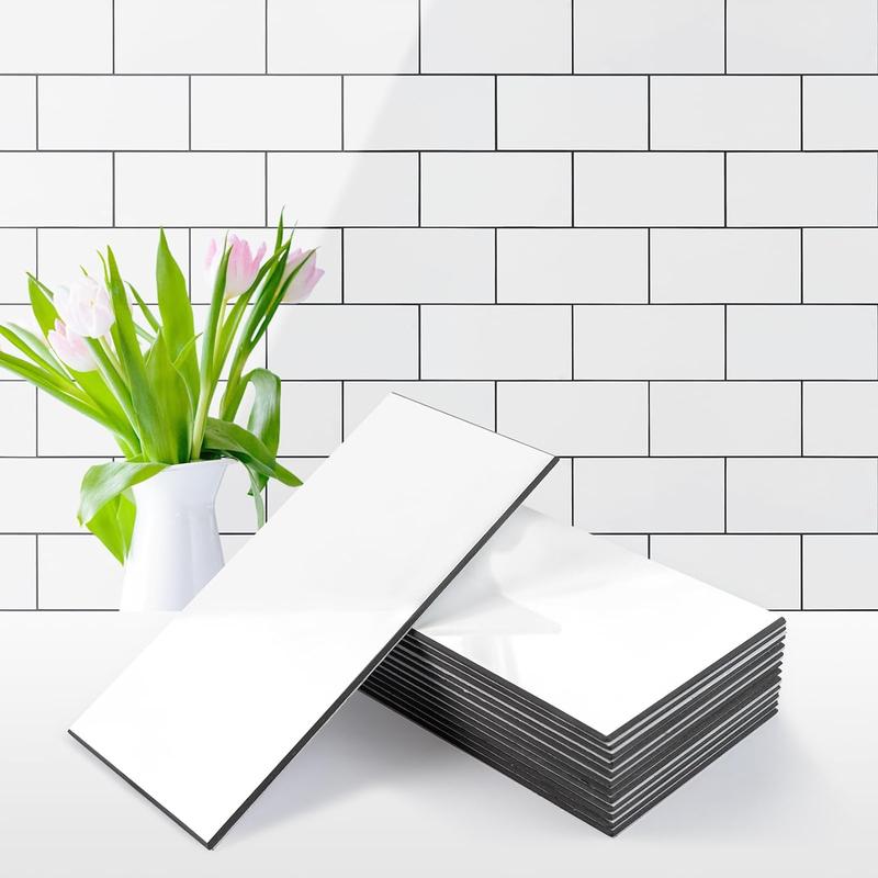 Vamos Tile 100-Piece Glossy Wooden Marble Grain Peel and Stick Backsplash Tile,3''x6'' PVC Subway Tile with White Grout, Stick on Backsplash for Kitchen/Bathroom/Fireplace