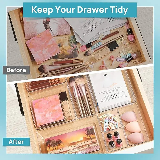 25 PCS Transparent Plastic Drawer Organizer Trays Set - 4-Size Home Boxes for Cosmetic Box, Bathroom Organizer, Kitchen Gadgets & Office Supplies, Ideal for Storage Needs