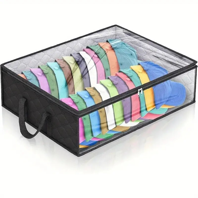 Hat Storage Dust Bag Baseball Hat Cap Organizer Clear Rack Zipper - Black Space Saving Bags Boxes