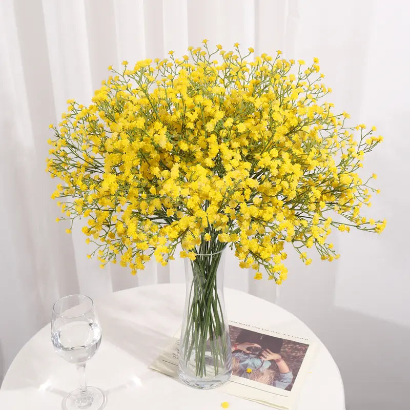 DEEMEI White Artificial Gypsophila Flower Bouquet with Faux Initial - Elegant Flower Bouquet Decorations for Wedding & Home Decor, Babys Breath
