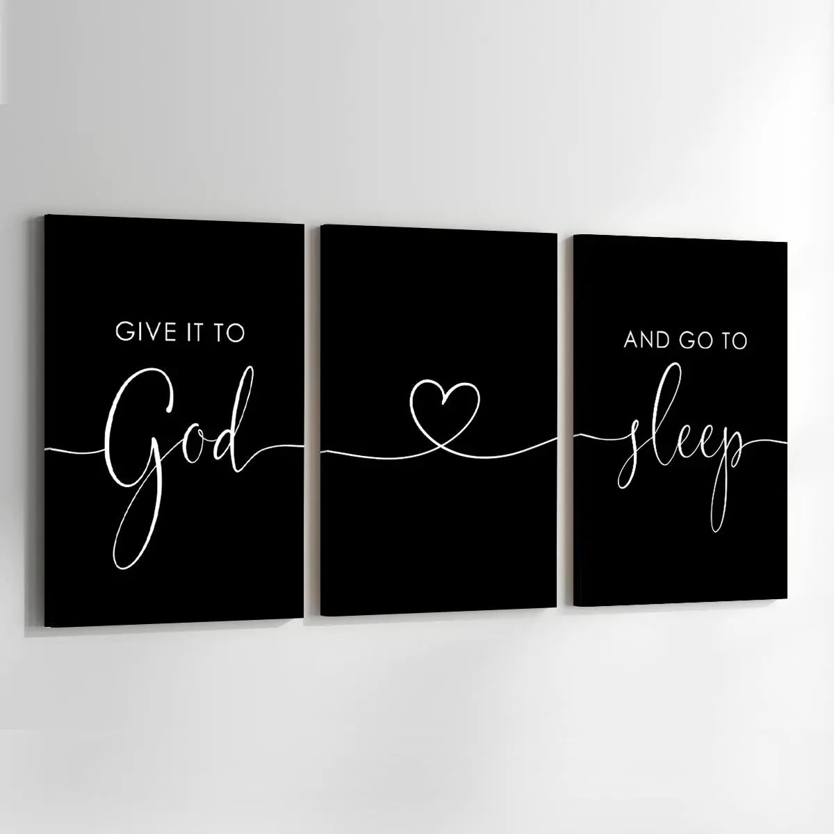 Wood Framed Canvas Wall Art, 3 Counts/set Give It To God and Go To Sleep Letter Pattern Printed Wall Decor, Wall Art for Home Living Room Bedroom Office Gallery, Ornaments #GLOBAL PICKS