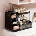 UFORU Plastic 1-Piece Cosmetics Storage Box - 3-Tier Shelf with Drawer, Multi-Compartment Brush Holder, Compartments for Cosmetics, Clutter-Free Vanity Organizer for Counter (Mother's Day Gift)