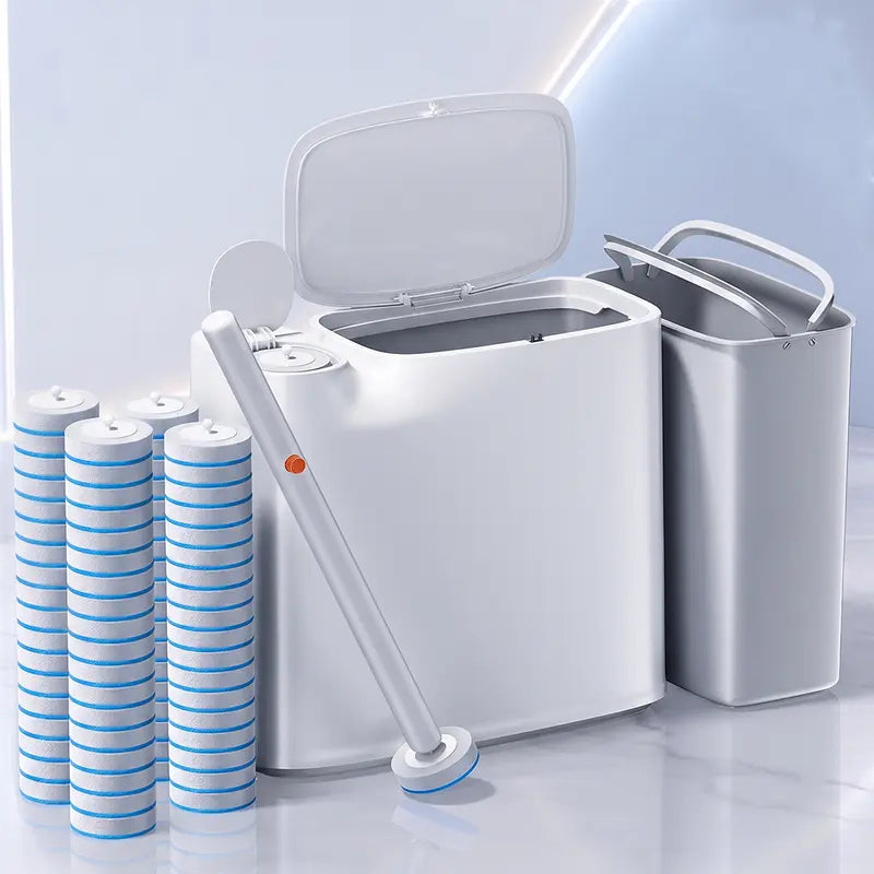 Bathroom Trash Can, 2-in-1 Bathroom Trash Can with Disposable Toilet Brush, Waterproof Slim Waste Bin with Removable Inner Bucket, Disposable Toilet Cleaning Kit, Space-Saving for powder room