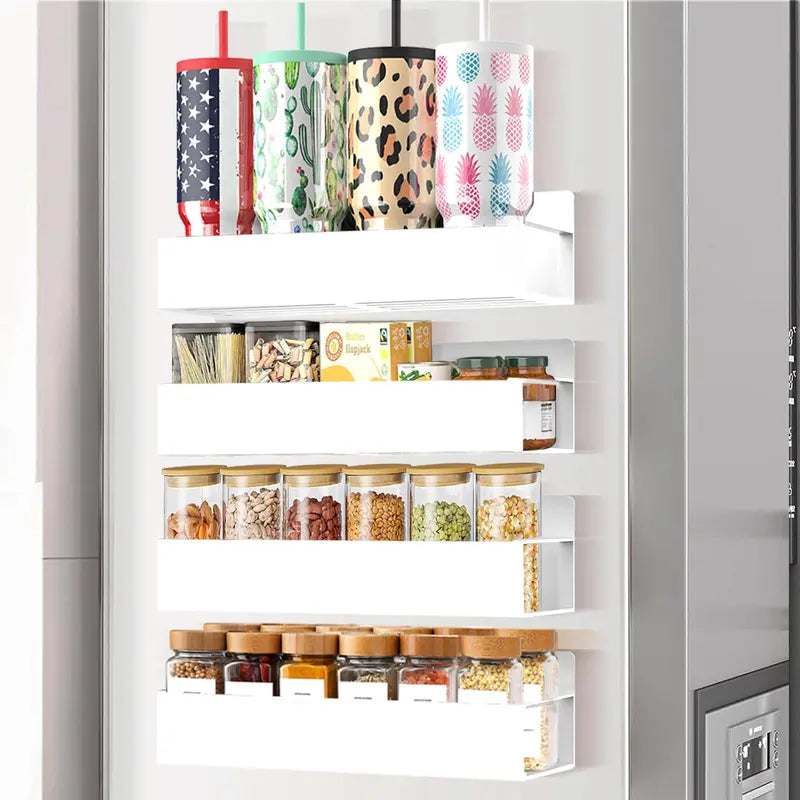 4 Pack Magnetic Spice Rack Organizer with Hooks for Refrigerator and Oven, Black Fridge Organizers and Storage for Kitchen