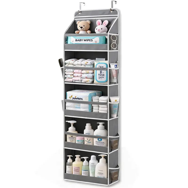 5-Tier Over The Door Hanging Storage Organizer, 10 Pockets for Nursery Door, Diaper Storage, 60lbs Capacity, Bathroom Door Organizer, Dorm Room Essentials, Extra Space Saving