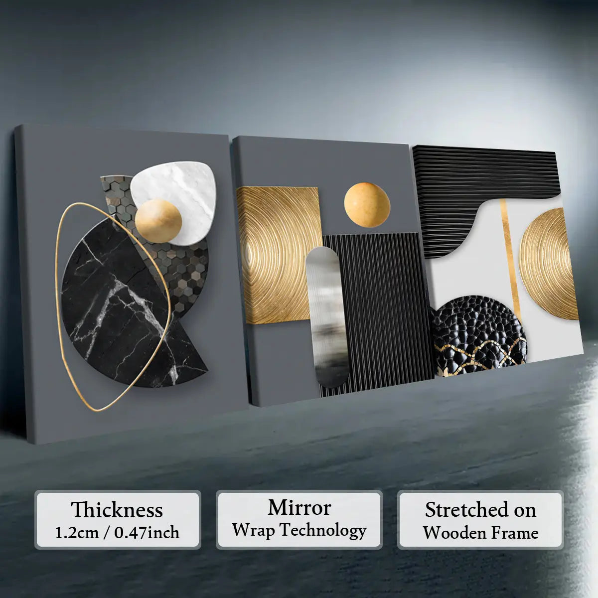 3-count wooden frame canvas, geometric pattern design abstract three-panel decorative poster, office poster, home decoration, Modern home decor, family poster, modern wall art, Aesthetic Wall Decor, Wall decor pictures, Artwork For Walls