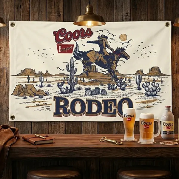 3x5 ft Beer Rodeo Flag - Synthetic Lightweight Fabric Banner with Grommets & Hanging Capability, Living Room Wall Decor, Dorm Decor for Guys, Flags for Room, House Accessories for Rodeo Culture Enthusiasts