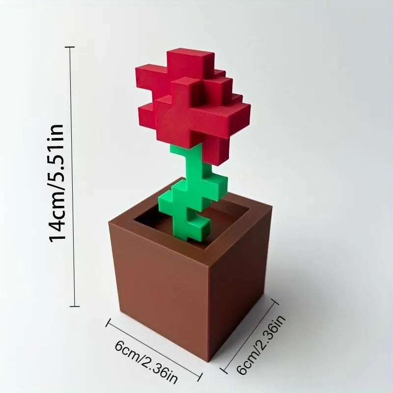 Pixel Rose Decoration, Flower Ornaments, Faux Floral Decor, No Power Required, Durable Plastic Construction, Suitable for Bedroom Desks, Office Desks and Home Decoration, Festival Party Gifts