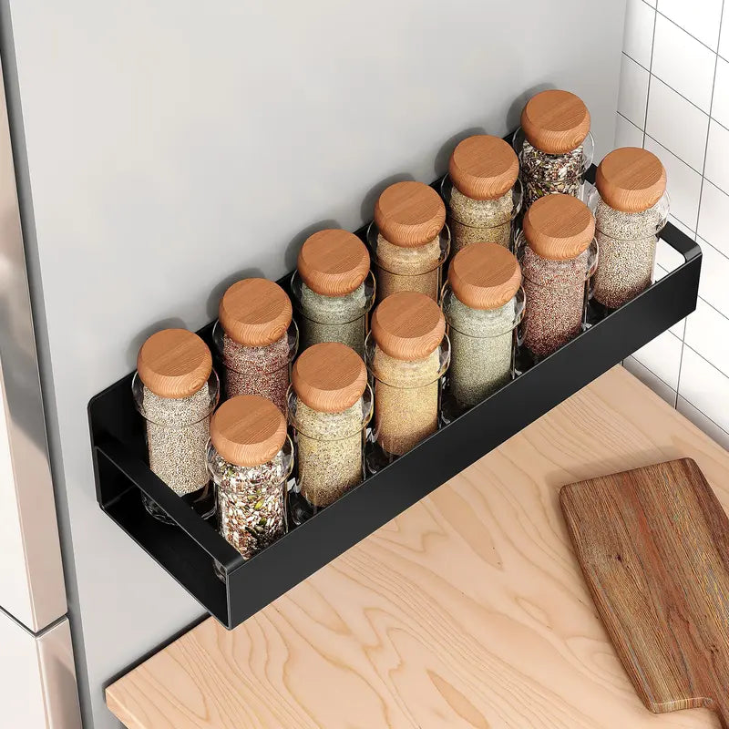4 Pack Magnetic Spice Rack Organizer with Hooks for Refrigerator and Oven, Black Fridge Organizers and Storage for Kitchen