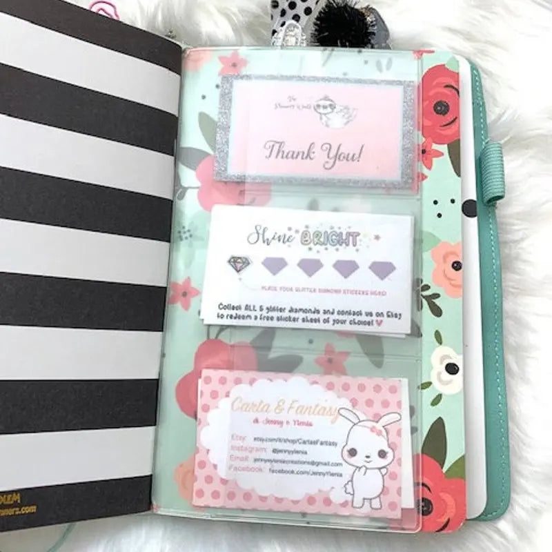 Traveler's Notebook Zipper Pouch with Card Holder, Plastic Storage Bag for TN Journals, Scrapbooks and Notebooks, Fits Standard, Passport and A5 Size, Organizer Bags