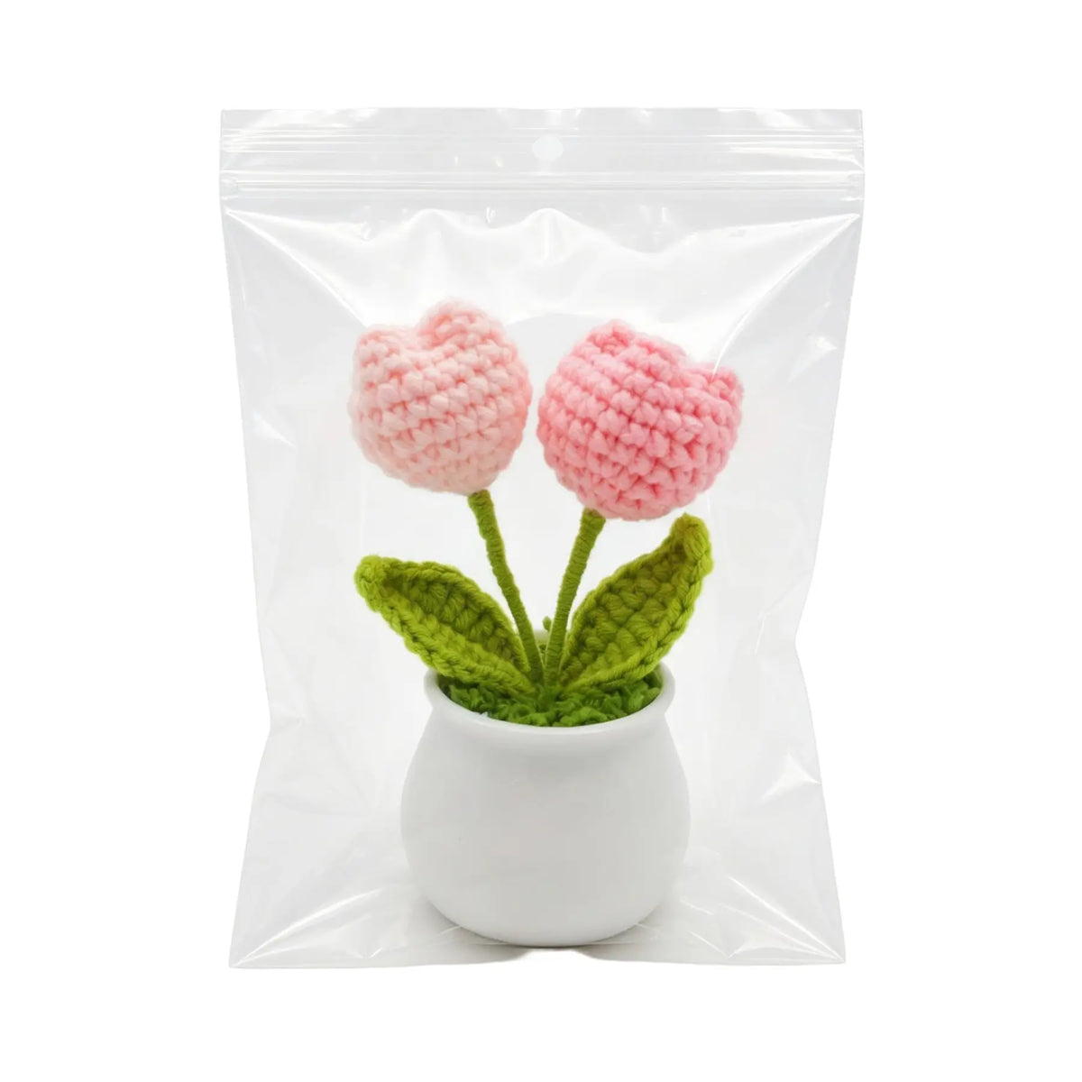 Crochet Tulip Flower Potted Plant Ornament, Handmade Knitted Tulip Flower Ornament, Home & Car Decor, Artificial Potted Flower, Artificial Flower Decorations, Artificial Floral Ornaments, Fake Floral Decor, Decorative Flowers
