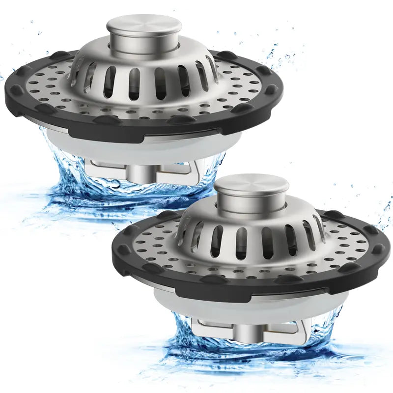 Hibbent 3-in-1 Chrome Brass Metal Bathroom Decor Sink Stopper (1 Pack) - Anti-Clogging Quick Drain with Tight Seal Washers, 4 Silicone Rings, Visible Top Hair Catcher, Detachable Filter Basket, Fits 1.53-2.4in Standard Holes, Low-Maintenance
