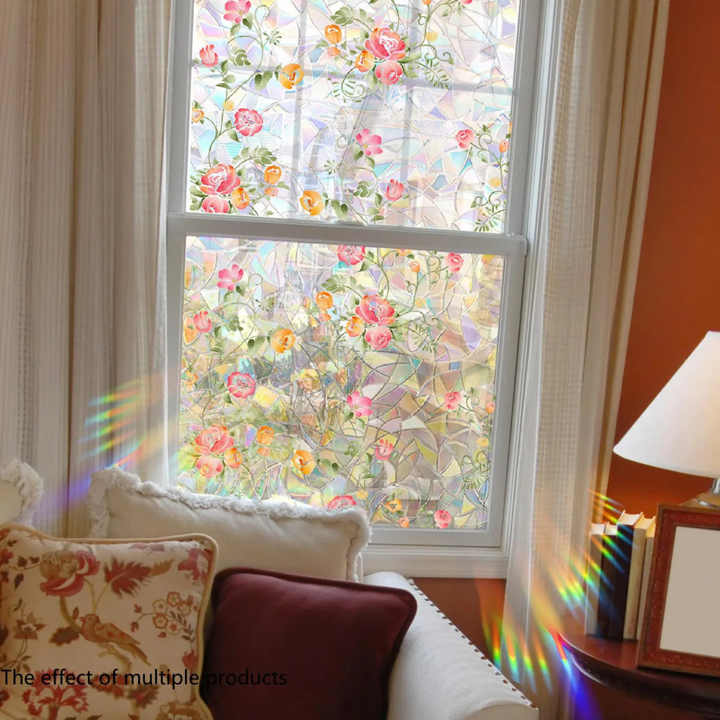 Floral Pattern Static Cling Window Privacy Film, 1 Count Removable Window Decorative Decal, Decorative Sticker for Living Room & Bedroom Glass
