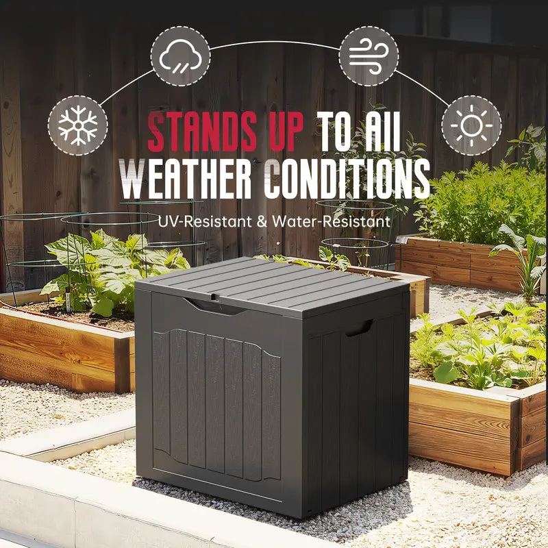 INTERGREAT Outdoor Storage Box 35 Gallon Patio Deck Box with Handles, Patio Storage Deck Boxes Garden Resin Deck Storage Container Lockable Storage Box (Black&BROWN) #Summervibes