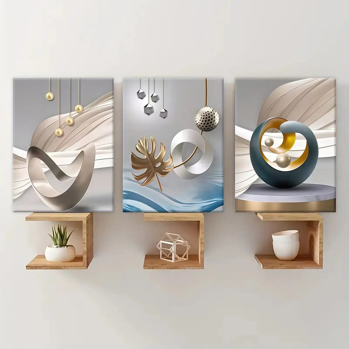 3-count wooden frame canvas, geometric pattern design abstract three-panel decorative poster, office poster, home decoration, Modern home decor, family poster, modern wall art, Aesthetic Wall Decor, Wall decor pictures, Artwork For Walls