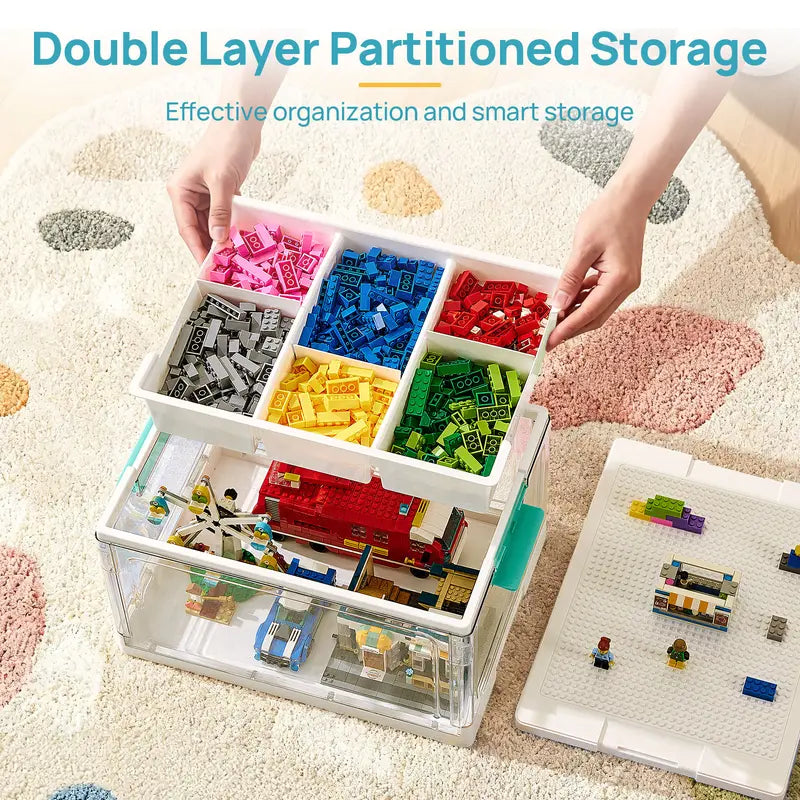 【Building Block Station】Vtopmart 2Pack 24QT Collapsible Lego Organizer Storage Bin, Adjustable, Multilayer Storage, Building Baseplate Lid, Removable Tray, Divided Compartment, Water&Dust Proof, Lockable, Playroom Restock, TikTokShopFallDealsForYou