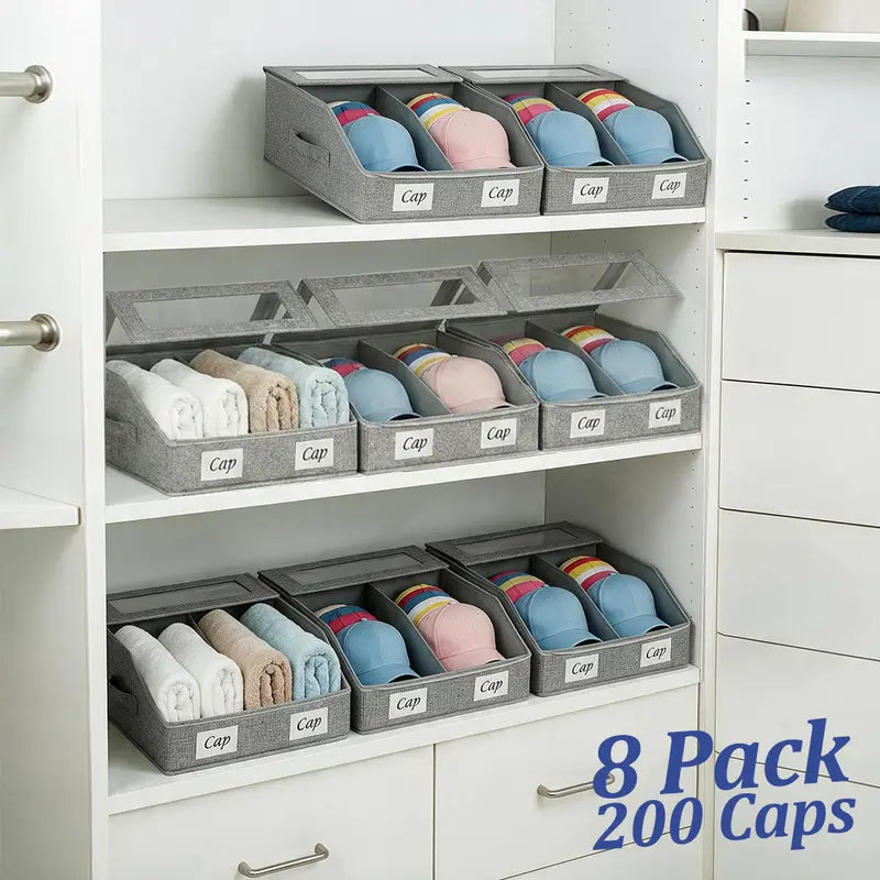 Large Baseball Cap Organizer, Stackable Trapezoid Cap Storage System, 2 PCS Transparent Container Hat Organizers for Closet, Cardboard-Supported Holds Up to 30 Caps, Organize Hats for Men & Women, Christmas/Mother's Day Gifts