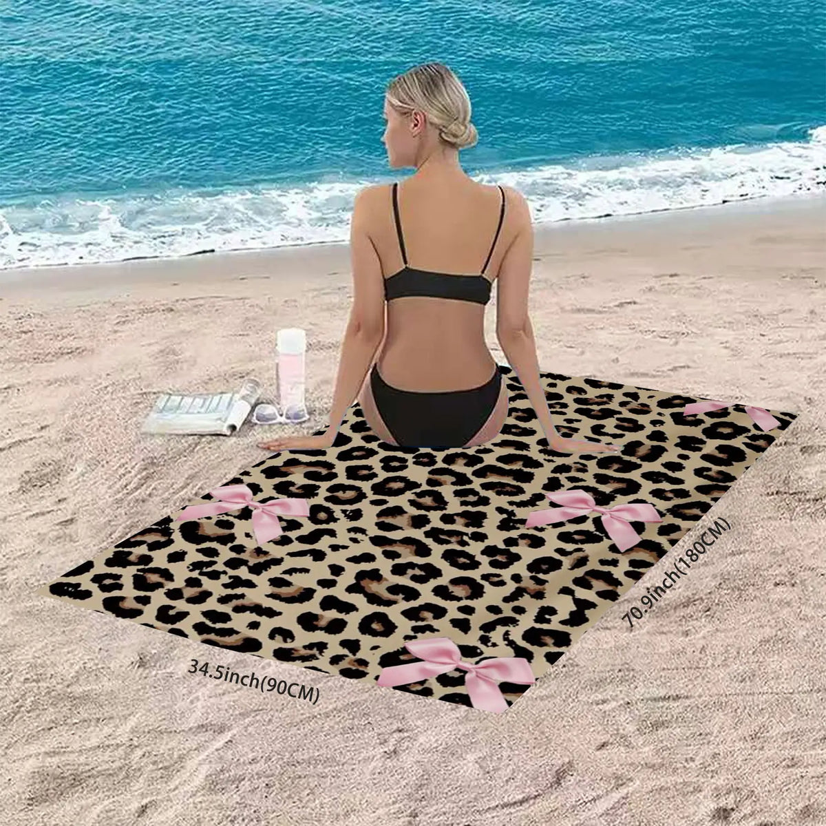 Leopard Print Bow Pattern Beach Towel, Soft Quick Drying Microfiber Towel, Strong Wrap Design for Beach and Pool Use, Versatile Use, Quick Drying Towels