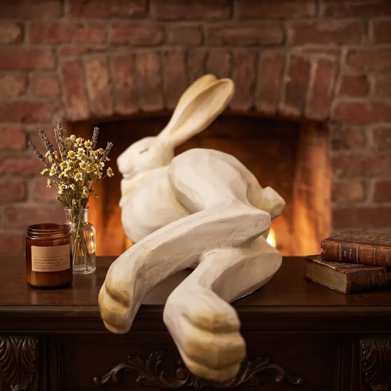 Lazy Sleeping Bunny Resin Figurine, 12.6-Inch Large White Rabbit Statue, Decorative Statues, Home Decor Sculptures, Cozy Room Aesthetic Decor, Unique Housewarming & Birthday Gift, Ideal for Cottagecore Farmhouse, Living Room, Bedroom & Mantel