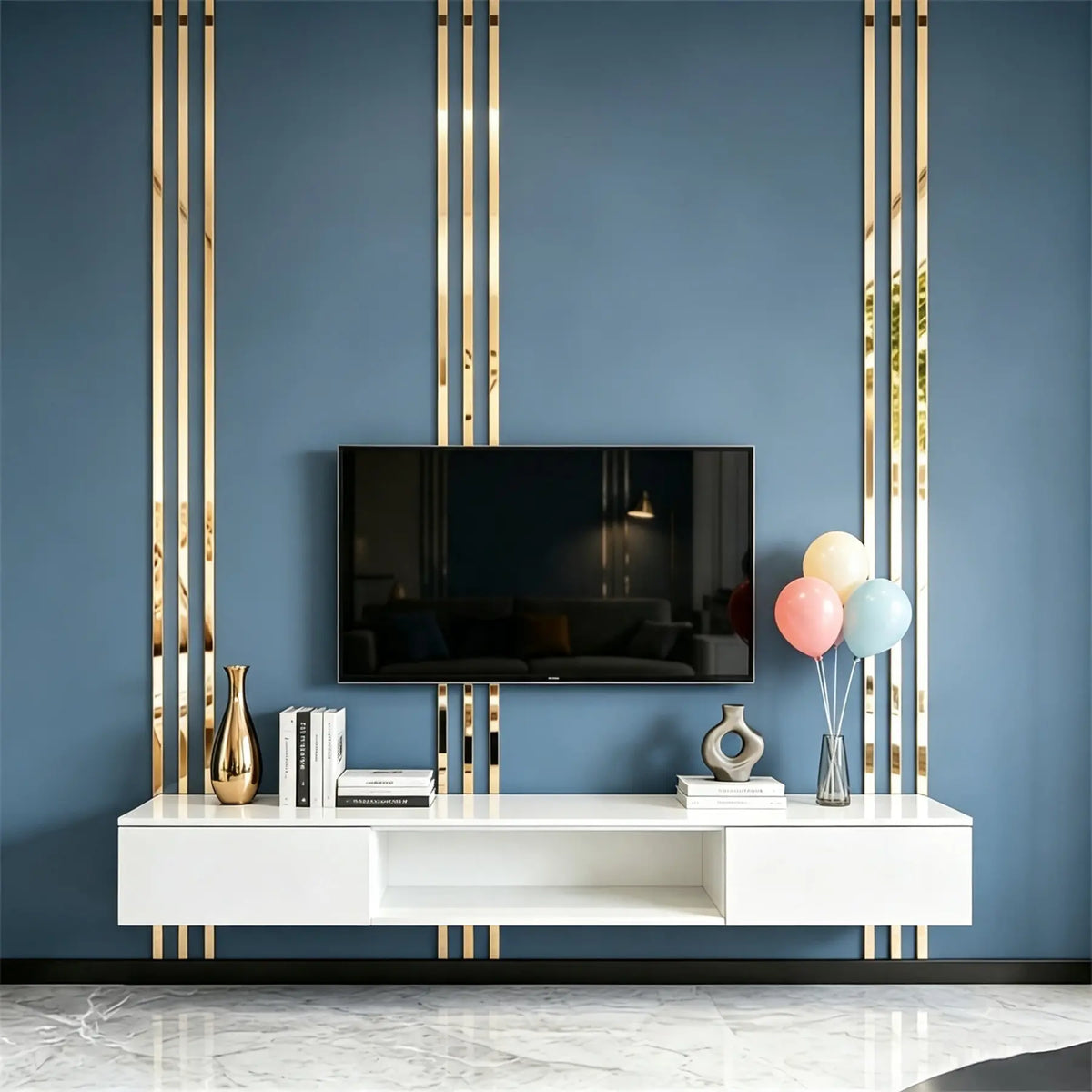20/35pcs, Golden long acrylic mirror wall sticker, Wall art stickers, 3x50cm self-adhesive waistline decorative strip, DIY hole free and easy to install, used for decoration, living room, bedroom, TV background wall