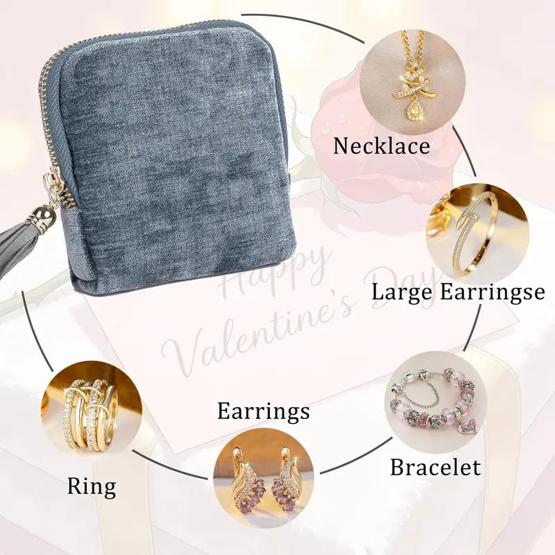 Jewelry Storage Pouch with Tassel Zipper – BOOVO 5 Compartment Velvet & Satin Travel Bag, Soft Interior Organizer for Rings, Bracelets and Chain Necklaces, Ideal Compact Accessory for Handbag or Suitcase, Plush Velvet Feels Luxe And Gentle