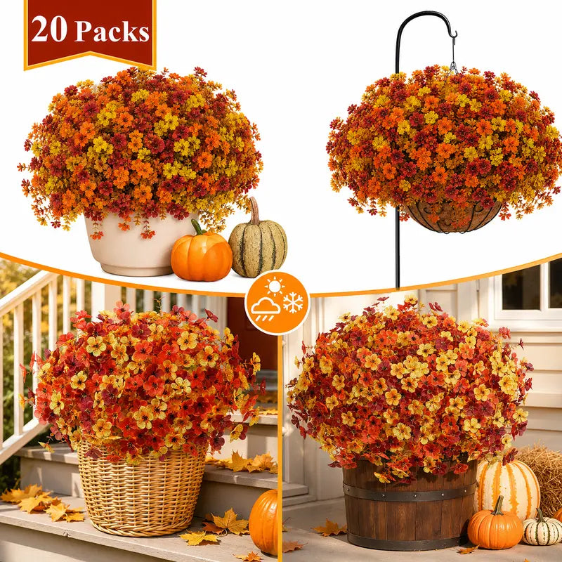 SHareconn 24/40/48 Bundles Decorative Faux Flowers Set - UV-Resistant Plastic Daisies, Eucalyptus Leaves, Flexible Stems for Shaping, Photorealism, Daily Geometric Home Outdoor Decor (Garage, Birthday Porch Use)