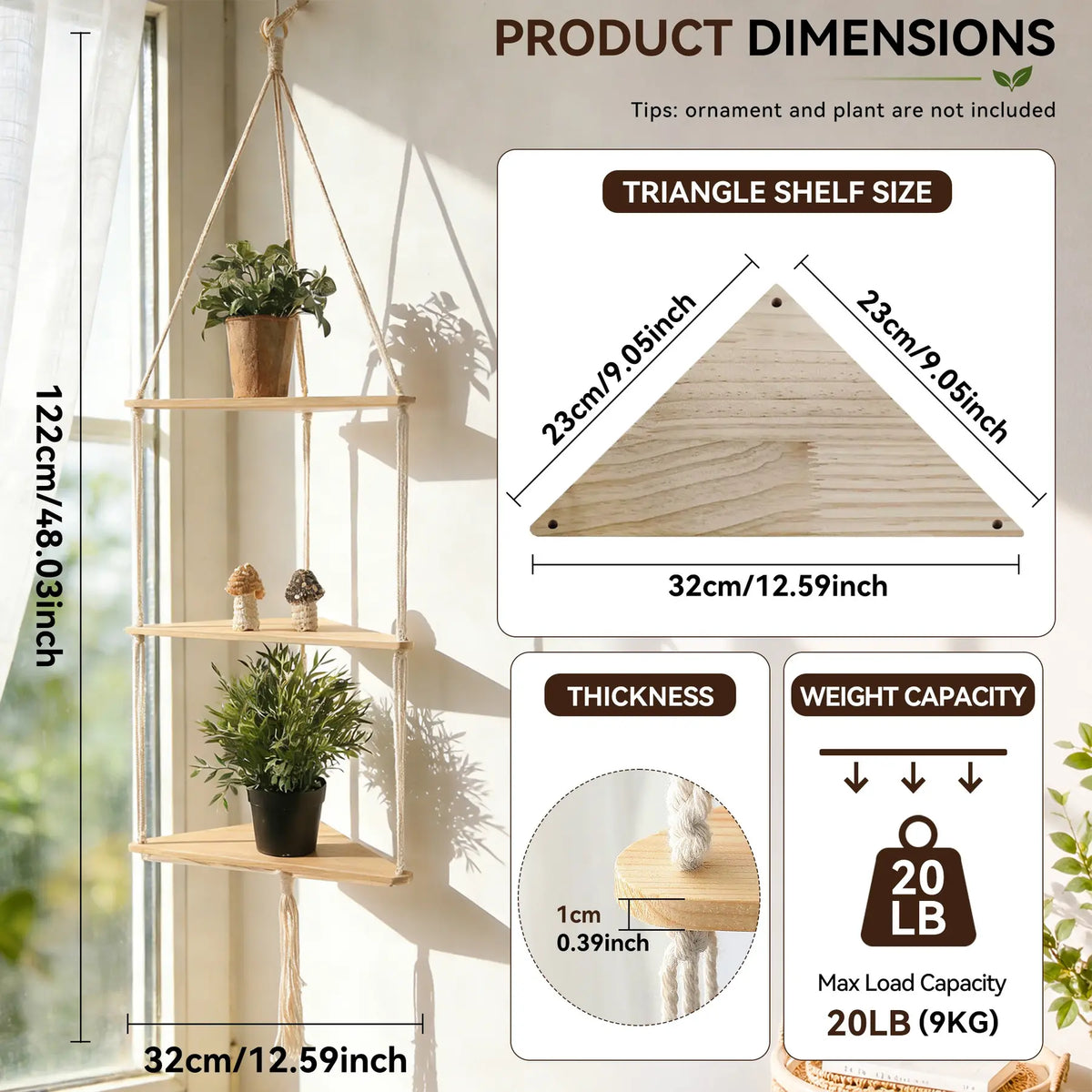 Wooden Wall-Mounted Space Saving Design Hanging Rack, 1 Count Boho Triangle Corner Wall Shelf, Home Decor for Bedroom, Living Room or Study, Shelfs For Wall #GLOBAL PICKS