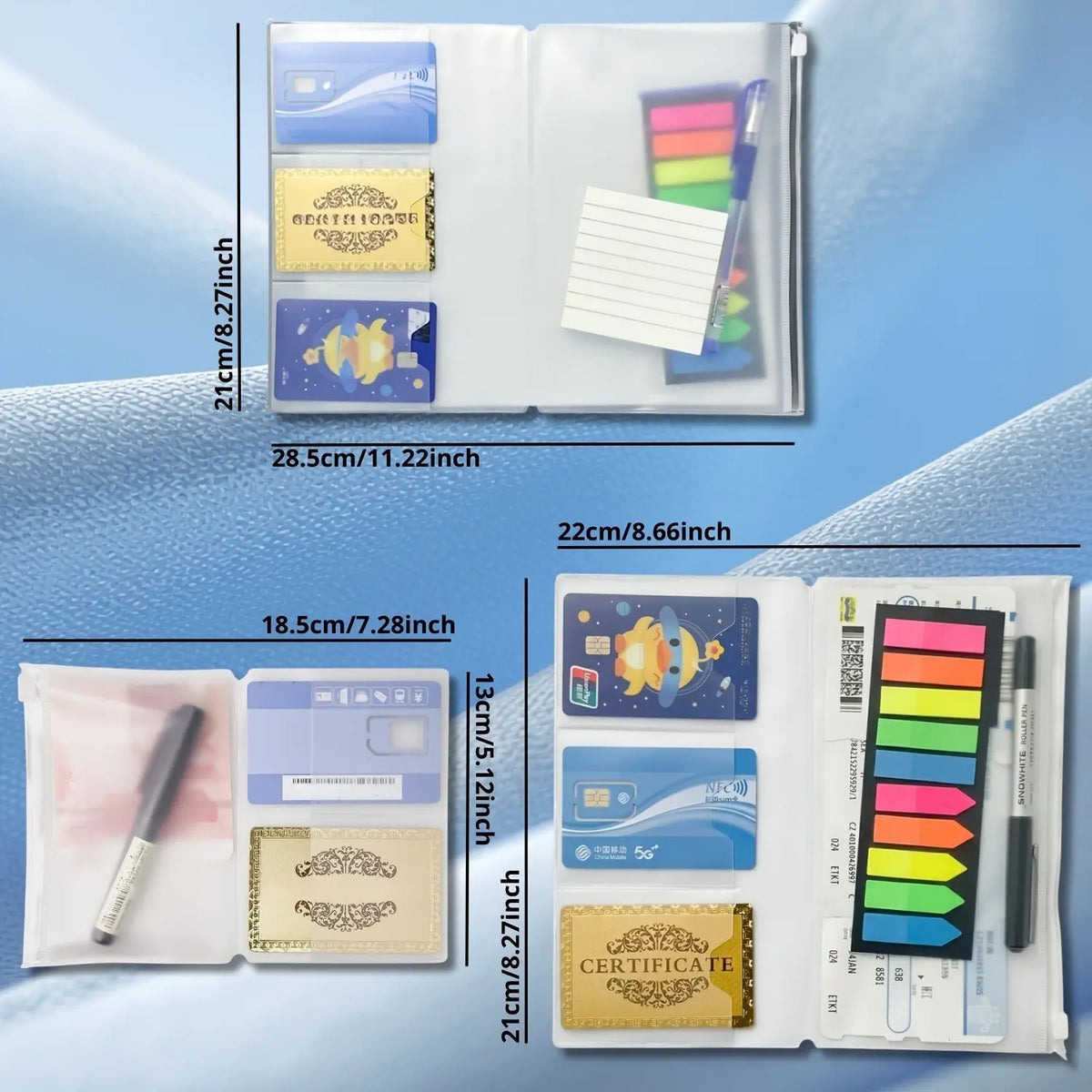 Traveler's Notebook Zipper Pouch with Card Holder, Plastic Storage Bag for TN Journals, Scrapbooks and Notebooks, Fits Standard, Passport and A5 Size, Organizer Bags