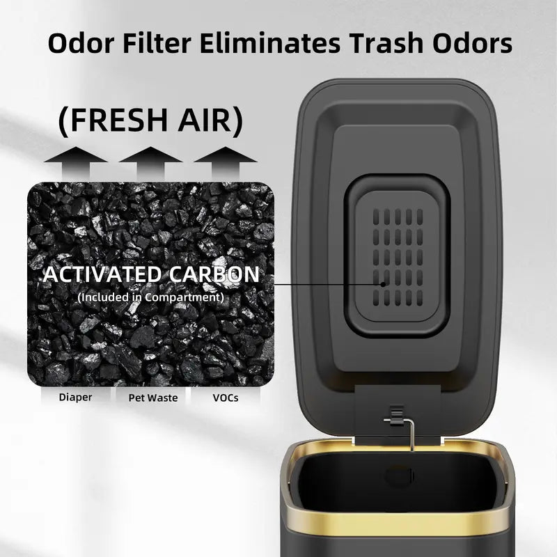 1.6 Gal Slim Bathroom Trash Can with Slow-Closed Lid, Step Pedal, 6L Stainless Steel Garbage Can with Removable Inner Bucket, Built-In Odor Filter, Small Wastebasket for Bathroom, Toilet, Home Office, Bedroom
